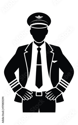 Silhouette of a pilot in uniform with hands on hips