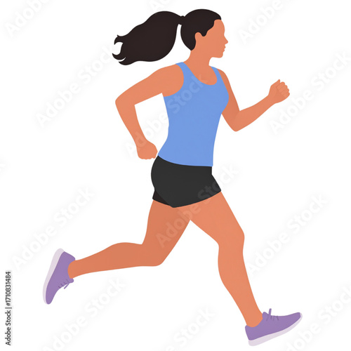 Running woman vector illustration. Design for feature articles, lifestyle, health, sports magazines, editorial use. Promoting active lifestyle.