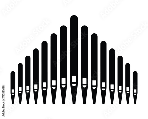 Symmetrical silhouette of organ pipes arranged in an arch