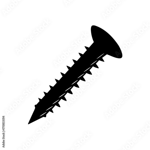 Silhouette of a single screw on transparent background