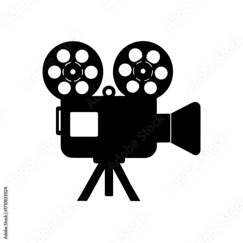 Vintage film camera icon on transparent background silhouette