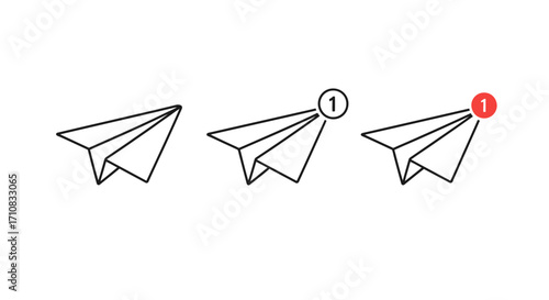 Paper airplane icon set with notification