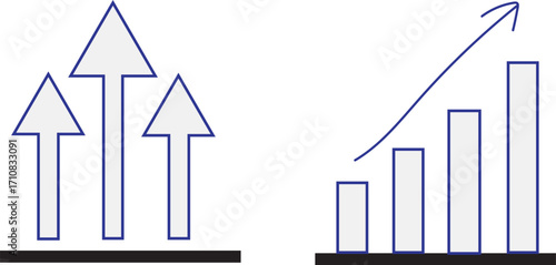 Business Growth and Progress Chart Icons – Arrow and Bar Graph Vector Illustration. Resize and editable, EPS 10.
