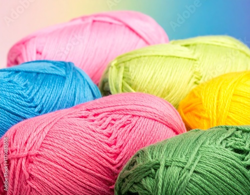 Colorful yarn balls close-up