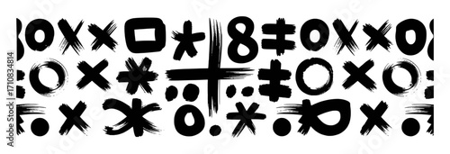 Black and White Brushstroke Symbols: A Playful Pattern of Xs, Os, and More