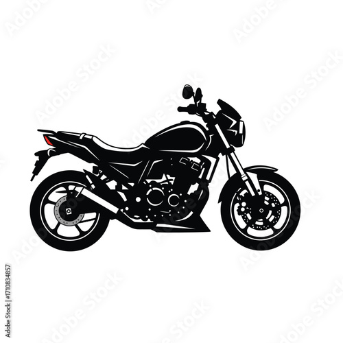 Detailed motorcycle illustration featuring a bold and dynamic black silhouette