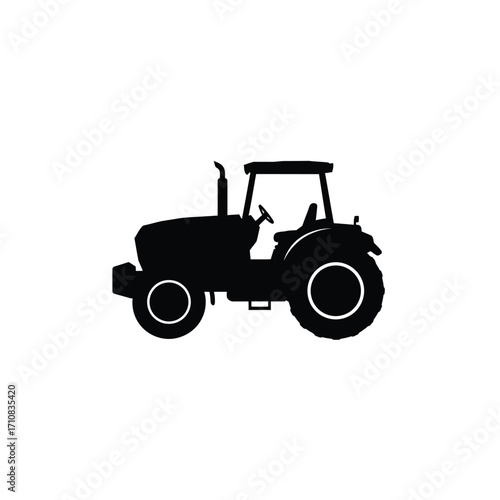 A simple black tractor graphic illustration clearly defined as a silhouette
