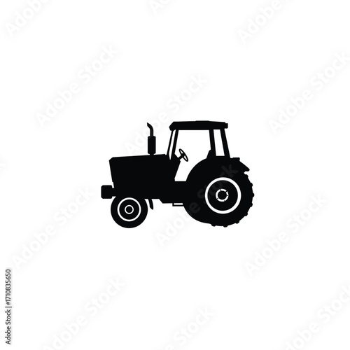A simple black silhouette of a classic farm tractor silhouette