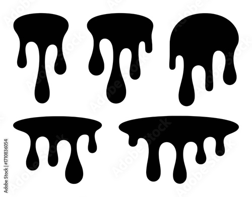 Black Dripping Liquid Shapes on White Background Vector Art