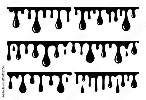 Black Ink Drips and Splatters Border Elements