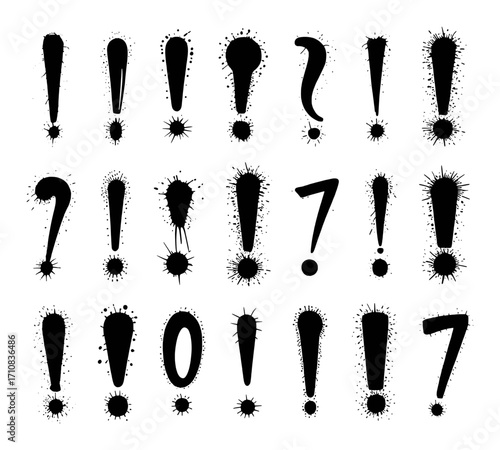 Black Ink Splatter Punctuation Marks and Numbers on White Background