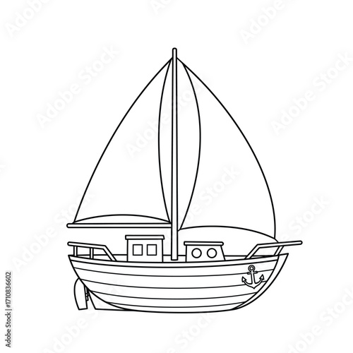 Simple line drawing of a sailboat with a classic design silhouette