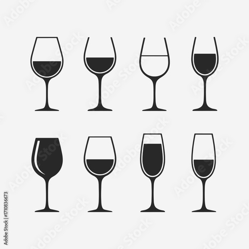  A set of wine glasses Vector Illustration focuses on simplicity, elegance, and ease of recognition. Vector Sign for Banner, Logos, Labels, and Icons.