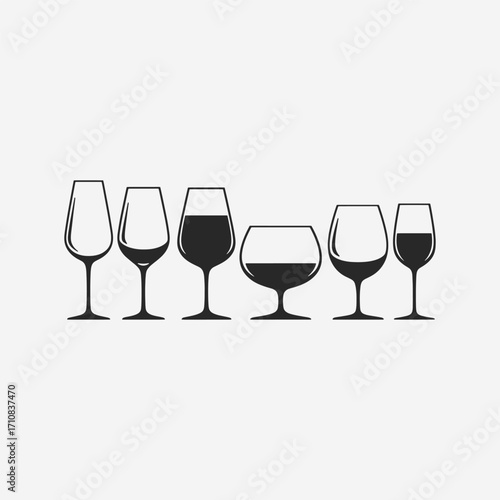  A set of wine glasses Vector Illustration focuses on simplicity, elegance, and ease of recognition. Vector Sign for Banner, Logos, Labels, and Icons.
