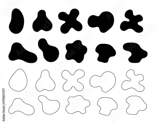 Collection of Abstract Organic Shapes in Black and White