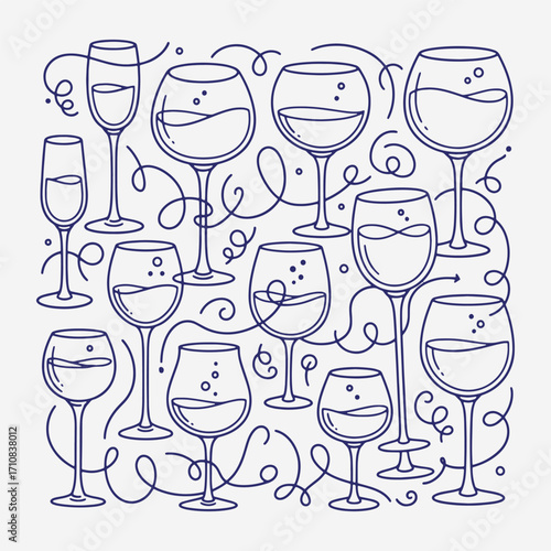  A set of wine glasses Vector Illustration focuses on simplicity, elegance, and ease of recognition. Vector Sign for Banner, Logos, Labels, and Icons.