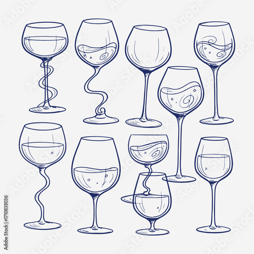  A set of wine glasses Vector Illustration focuses on simplicity, elegance, and ease of recognition. Vector Sign for Banner, Logos, Labels, and Icons.