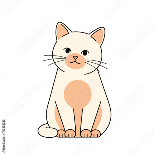 Cute Minimalist Vector Cat Sitting Illustration