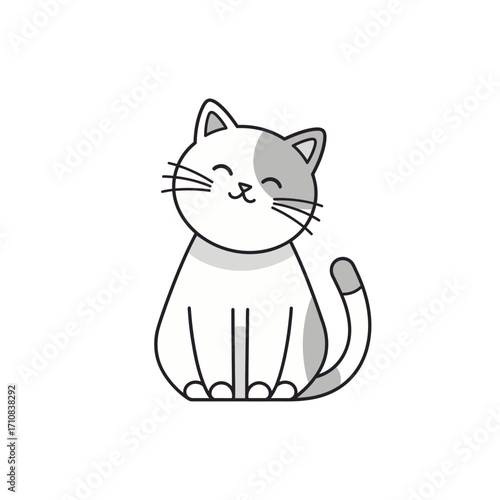 Cute Minimalist Vector Cat Sitting Illustration