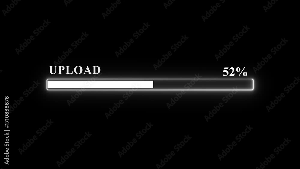 White upload progress bar at 28 percent completion with a glowing outline on a black background loading