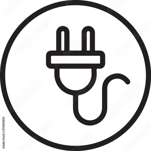 Simple black and white electric plug icon