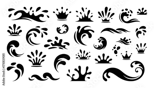 Collection of Black and White Water Splash and Wave Icons