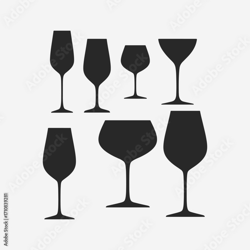  A set of wine glasses Vector Illustration focuses on simplicity, elegance, and ease of recognition. Vector Sign for Banner, Logos, Labels, and Icons.