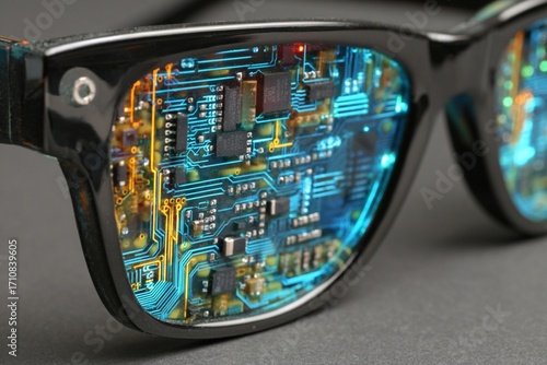 A close-up of a circuit board inside a hard drive shows a reflection of a car driving on a road in the chip's electronic mirror