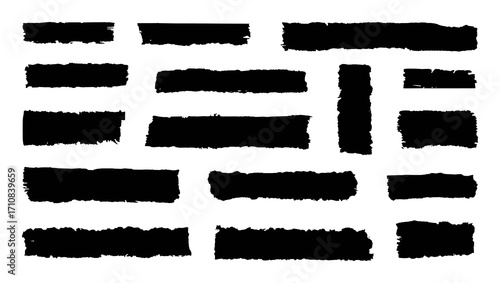 Collection of Black Brush Stroke Rectangles on White Background