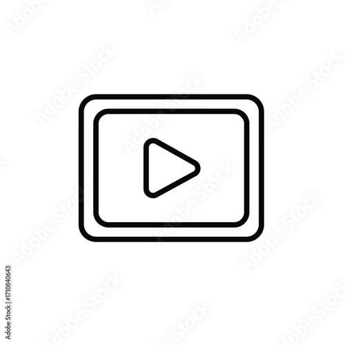 Simple black and white outline of a play button inside a rectangle silhouette