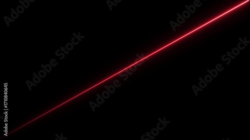 A bright red neon line diagonally crosses a black background, originating from the bottom left corner and extending to the top right corner, with a subtle glow effect