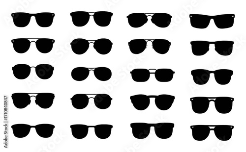 Collection of Black Silhouette Sunglasses on White Background