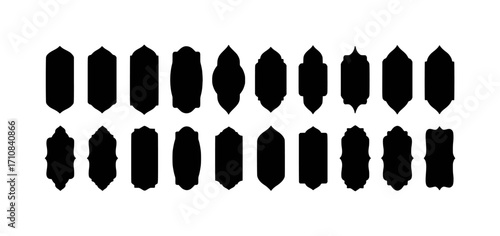 Collection of Black Silhouettes of Decorative Islamic Arch and Window Shapes