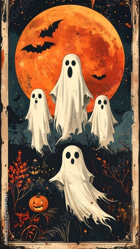 Spooky ghosts under a blood moon