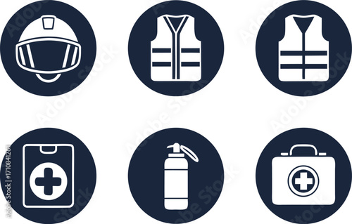Safety and First Aid Icons black navy