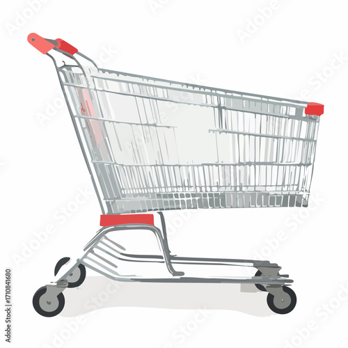 supermarket  metallic cart with red handle in a white background