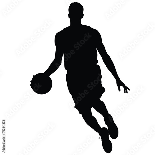 Basketball player dribbling ball silhouette sport