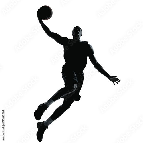 Basketball player dunking silhouette action