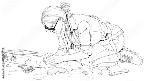 Young White Female Archaeologist in 30s Studying Ancient Artifacts Professionally