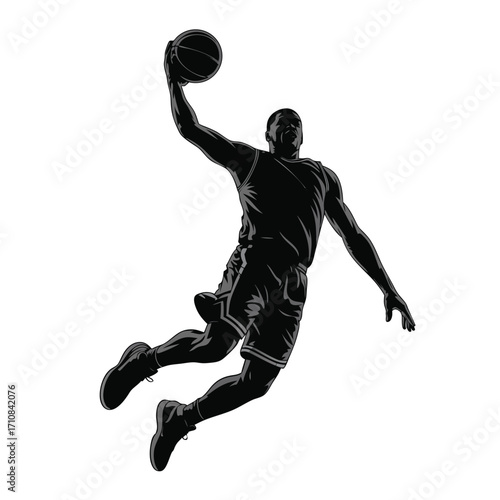Basketball player dunking silhouette action