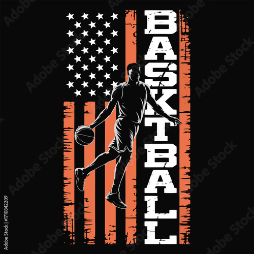 Basketball player silhouette american flag graphic