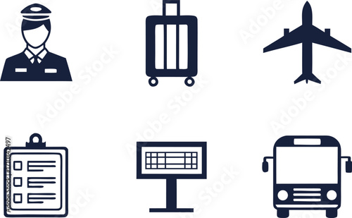 Transportation and Travel Icons black navy