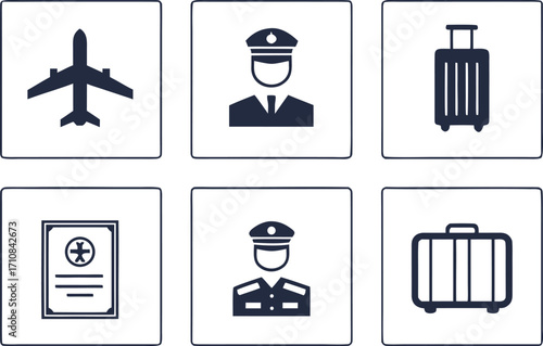 Travel and Aviation Icons Set airplane pilot