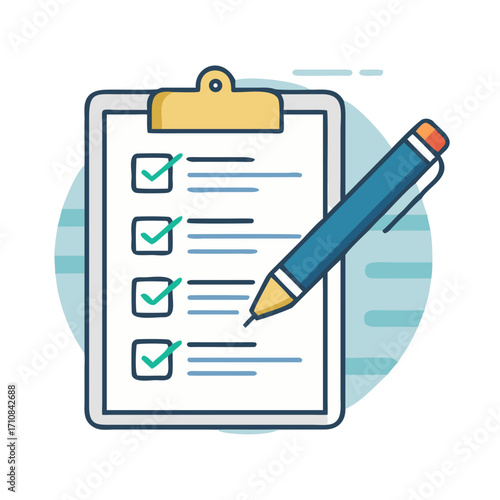 Checklist clipboard task management and to do list with checkmarks and pen for organization and planning