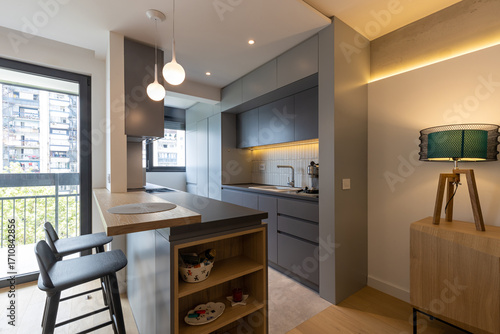 Spacious modern kitchen combined with dining area