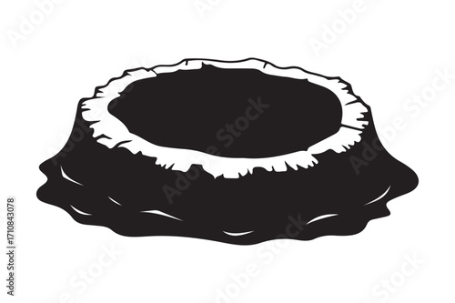 Black and white illustration of a hollow tree stump with rough edges