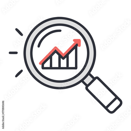 Growth analysis with magnifying glass for business success and financial market trend research strategy