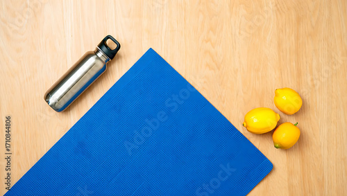 Fresh Start Wellness Yoga Mat Water Bottle Lemons Wood