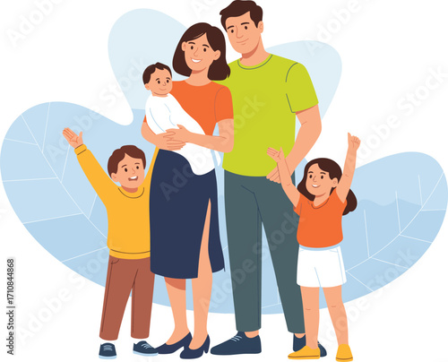 Happy family with children, parents and kids, loving family, family unity, parent child bond, family illustration, cartoon family, happy parents, family love, family concept
