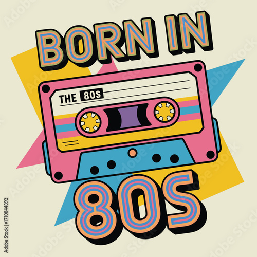 Retro cassette tape illustration celebrating the eighties